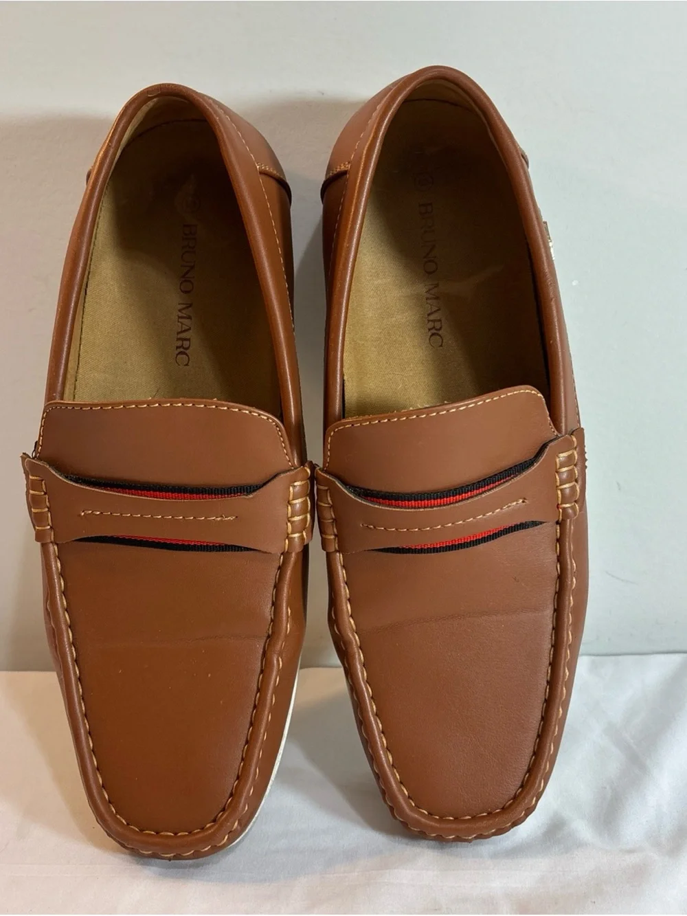 Bruno Marc Men's Tan Leather Loafers - Classic Slip-On Driving Shoes 8/5